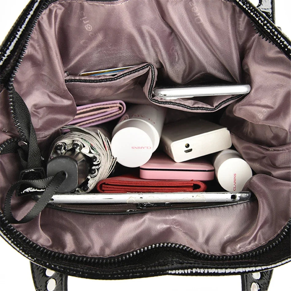 Velourah Luxe Patent Leather Tote Set (2-Piece)