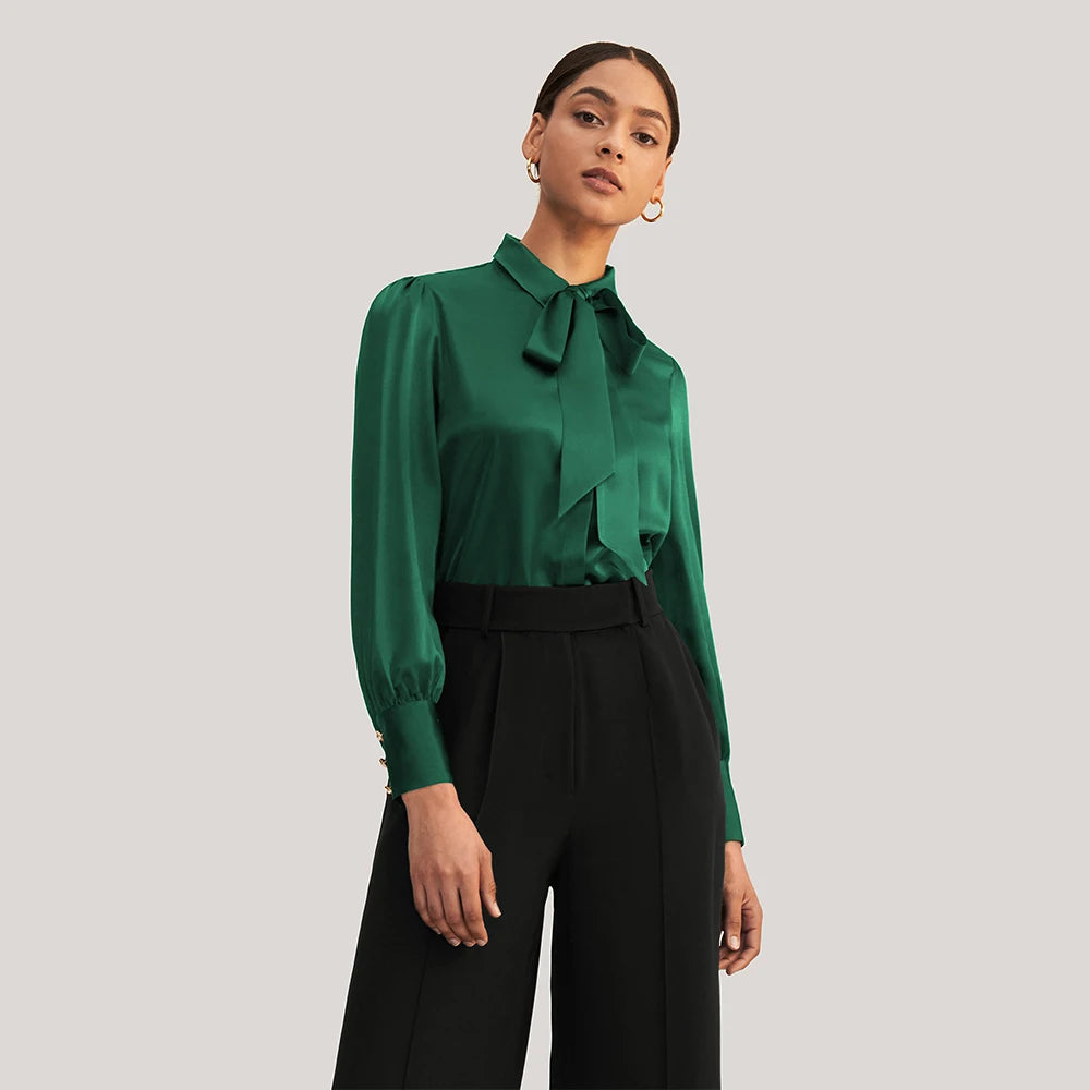 Velourah Silk Charmeuse Bow-Tie Blouse
