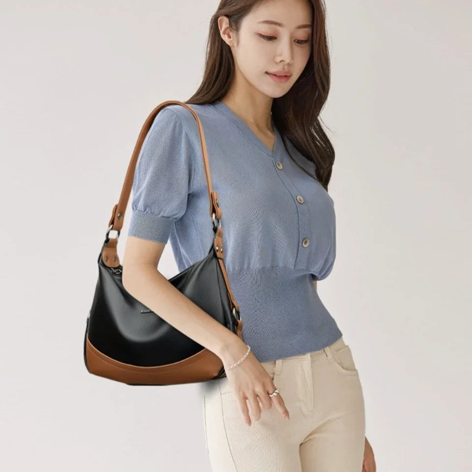 Velourah Luxe Patchwork PU Leather Shoulder Bag