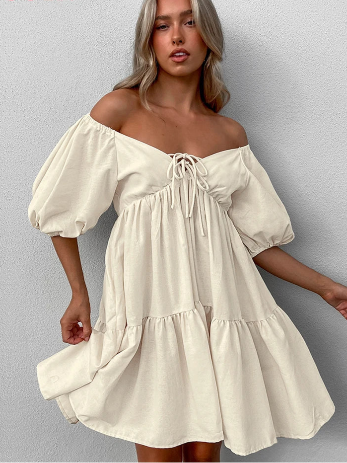Velourah Summer Linen Khaki Mini Dress