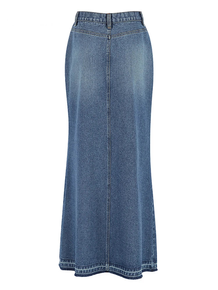 High Waist Denim A-Line Skirt