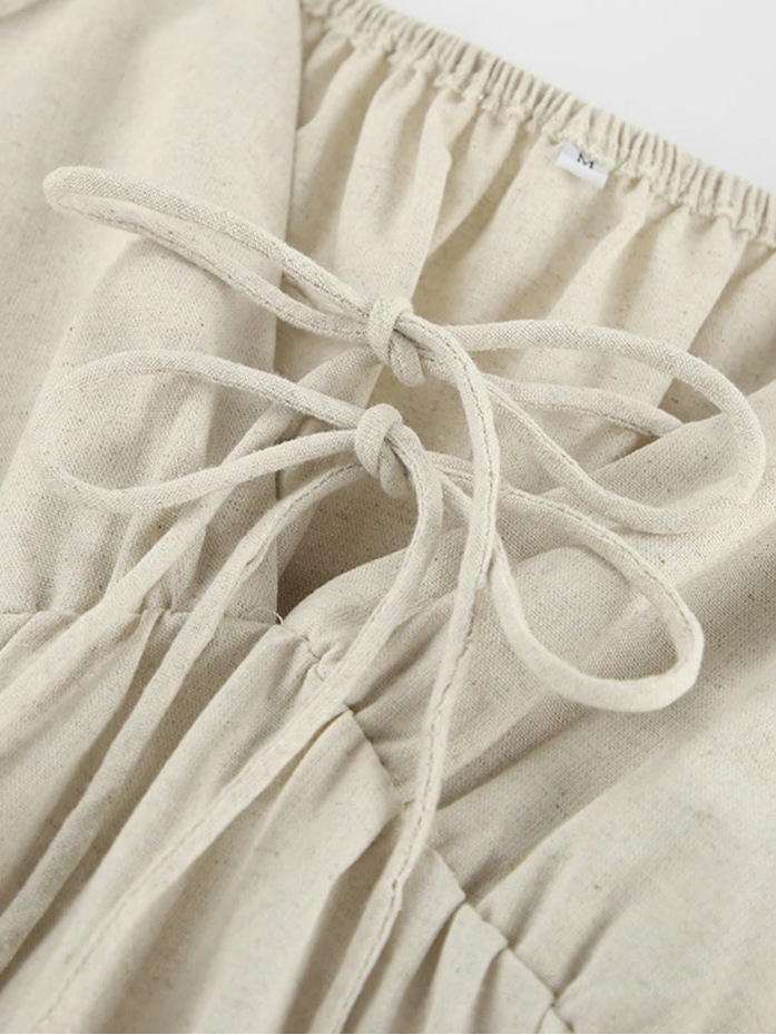 Velourah Summer Linen Khaki Mini Dress