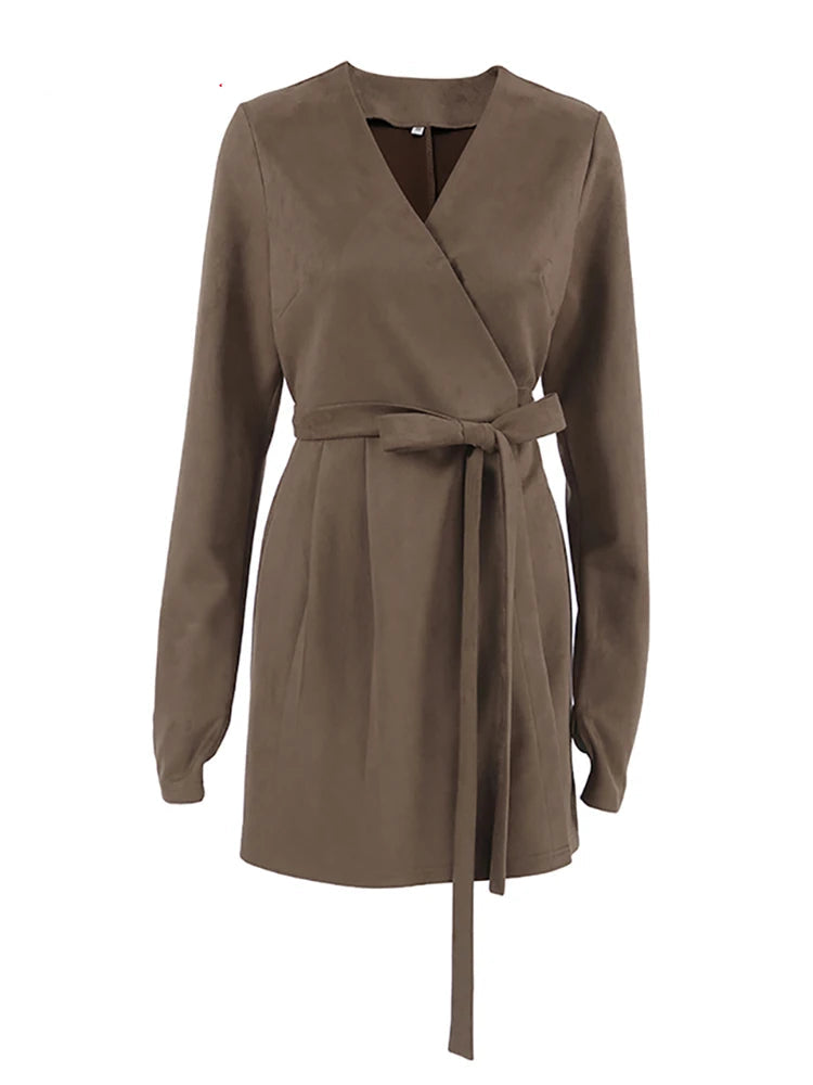 Velourah Suede Lace-Up Mini Wrap Dress