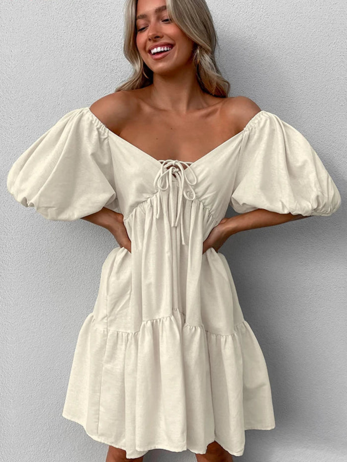 Velourah Summer Linen Khaki Mini Dress