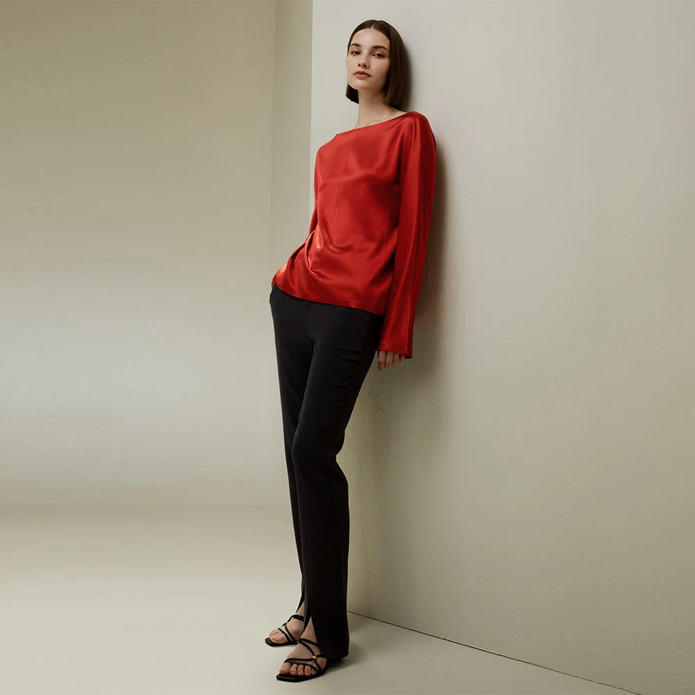 Velourah Luxe Silk Back-Slit Blouse