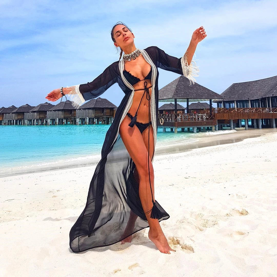 Velourah Marbella Lace Tassel Beach Cover-Up