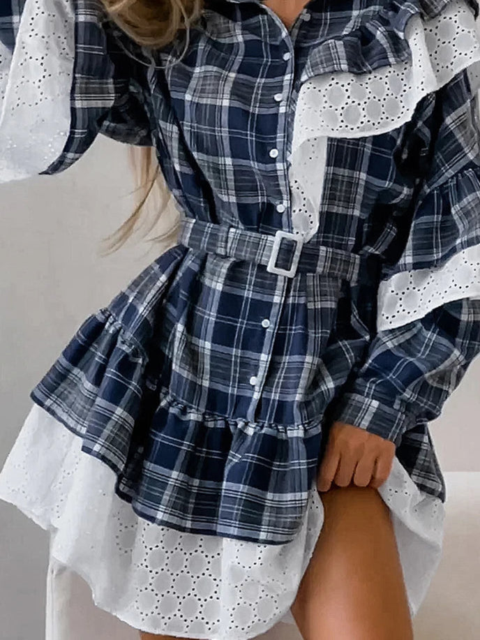 Velourah Cascading Ruffle Gingham Mini Dress