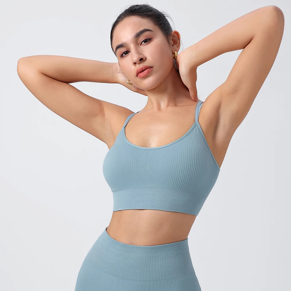 Velourah Strappy Core Ribbed Yoga Bra – Ultra-Stretch & Breathable