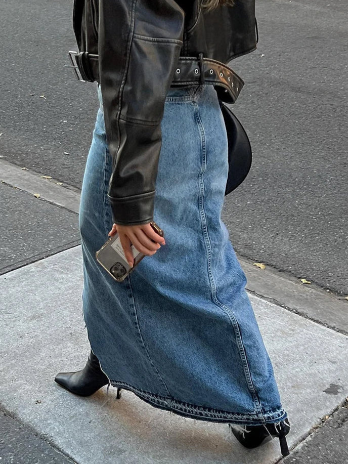 High Waist Denim A-Line Skirt