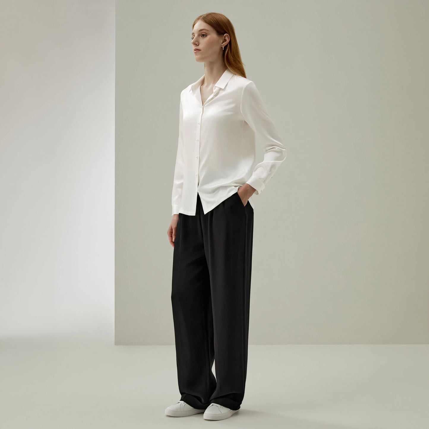 Velourah Silk Charmeuse Pearl Button Shirt