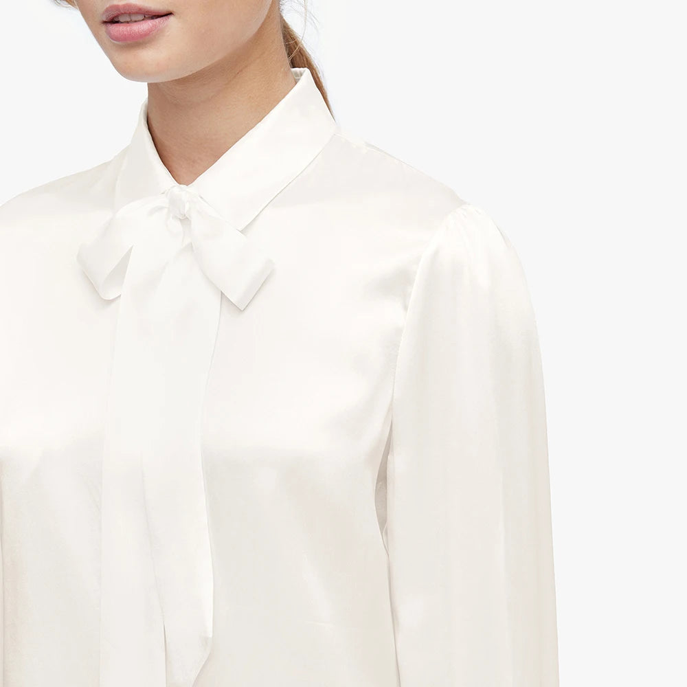 Velourah Silk Charmeuse Bow-Tie Blouse