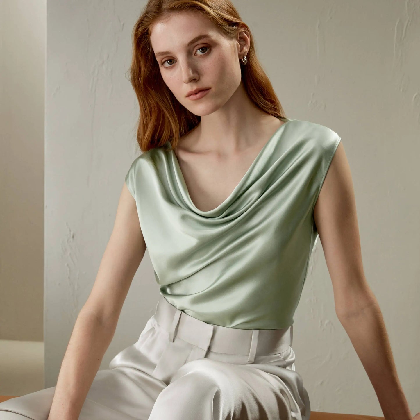 Velourah Silk Charmeuse Cowl Neck Top