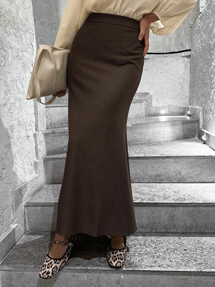 Elegant High Waist Trumpet Midi Skirt