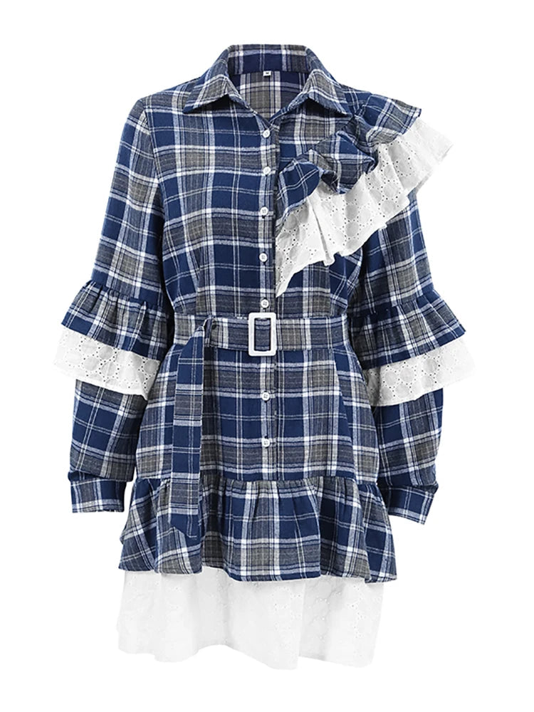 Velourah Cascading Ruffle Gingham Mini Dress