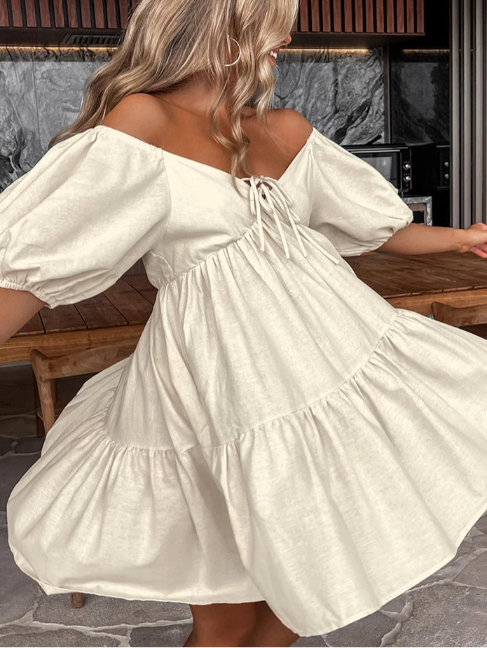Velourah Summer Linen Khaki Mini Dress