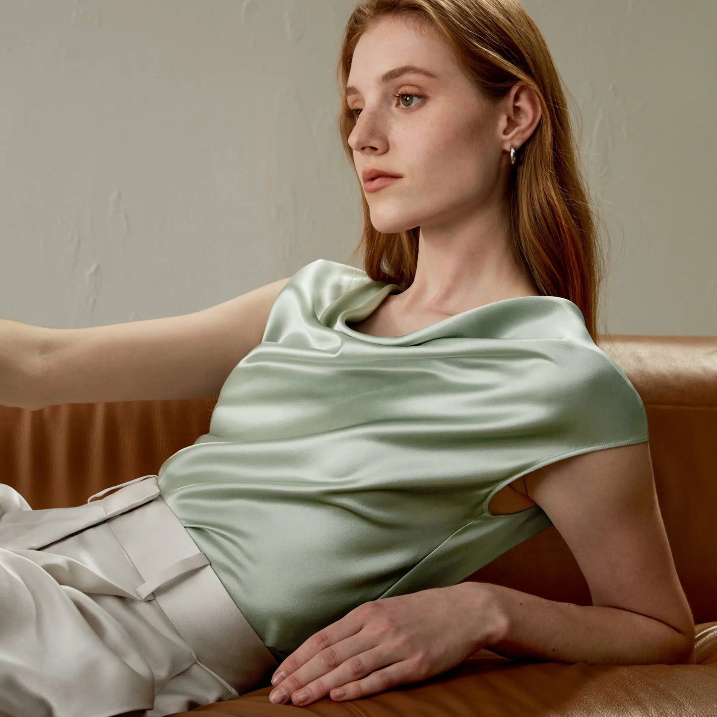 Velourah Silk Charmeuse Cowl Neck Top