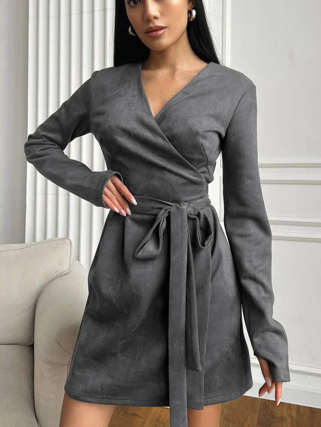 Velourah Suede Lace-Up Mini Wrap Dress