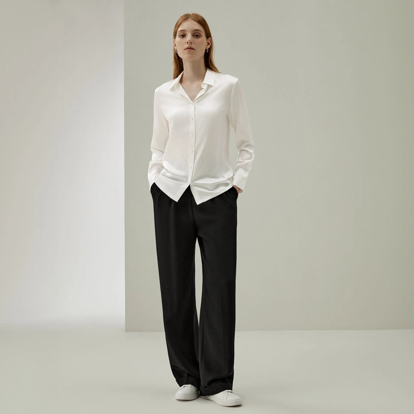 Velourah Silk Charmeuse Pearl Button Shirt
