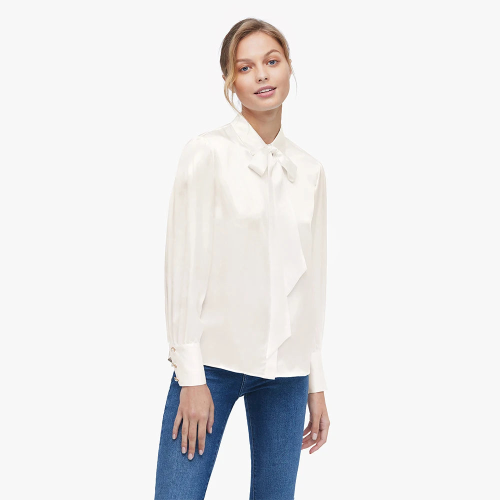 Velourah Silk Charmeuse Bow-Tie Blouse