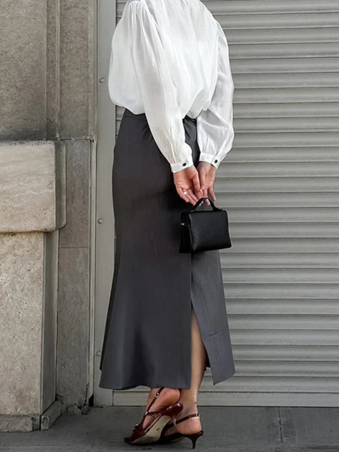 Elegant High Waist Trumpet Midi Skirt