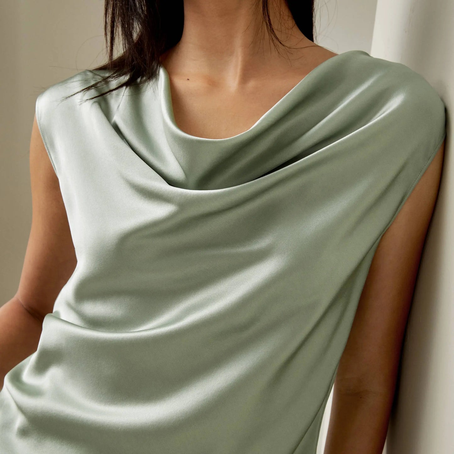 Velourah Silk Charmeuse Cowl Neck Top