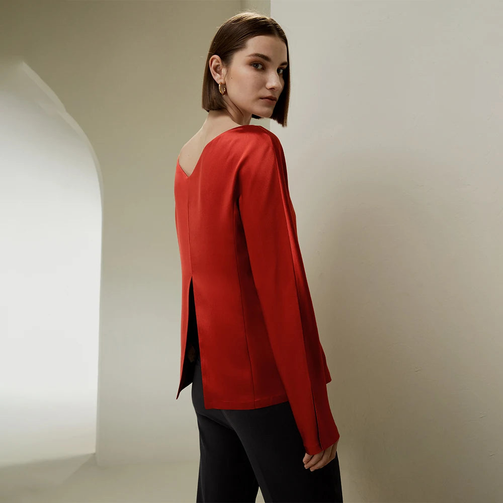Velourah Luxe Silk Back-Slit Blouse