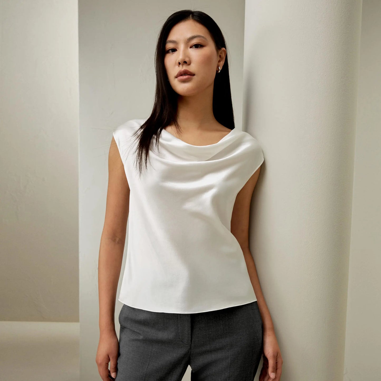 Velourah Silk Charmeuse Cowl Neck Top