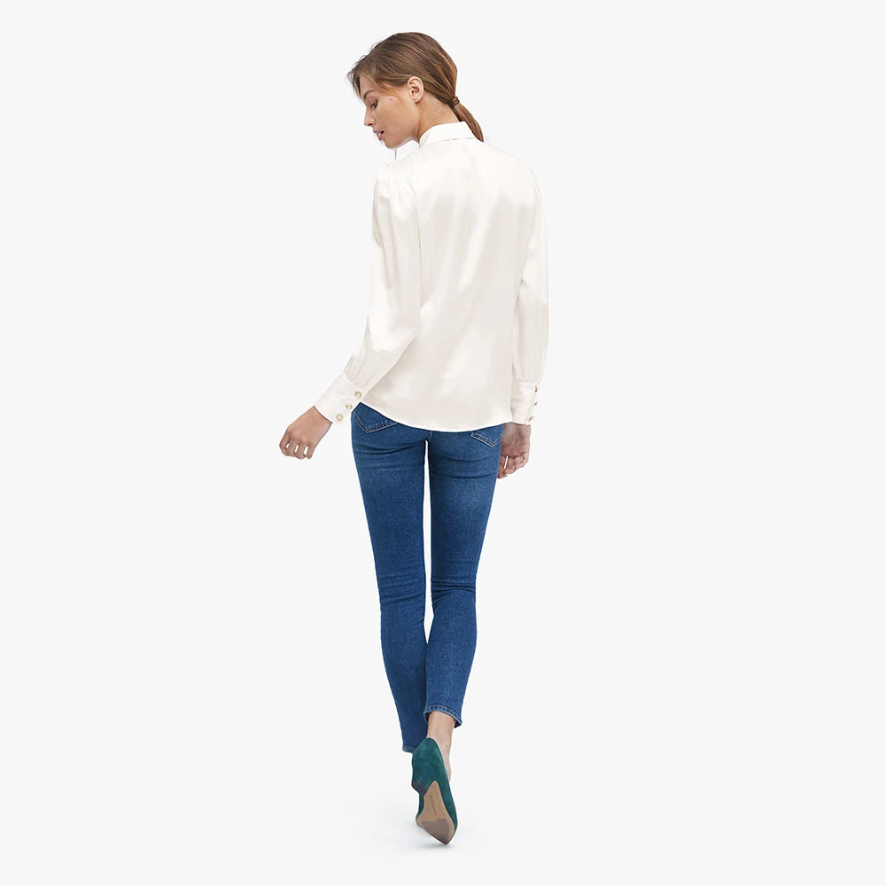 Velourah Silk Charmeuse Bow-Tie Blouse