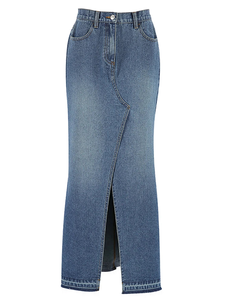 High Waist Denim A-Line Skirt