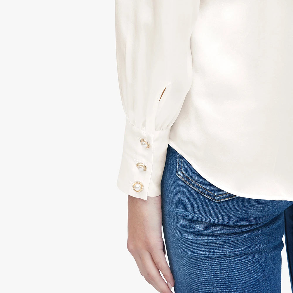 Velourah Silk Charmeuse Bow-Tie Blouse