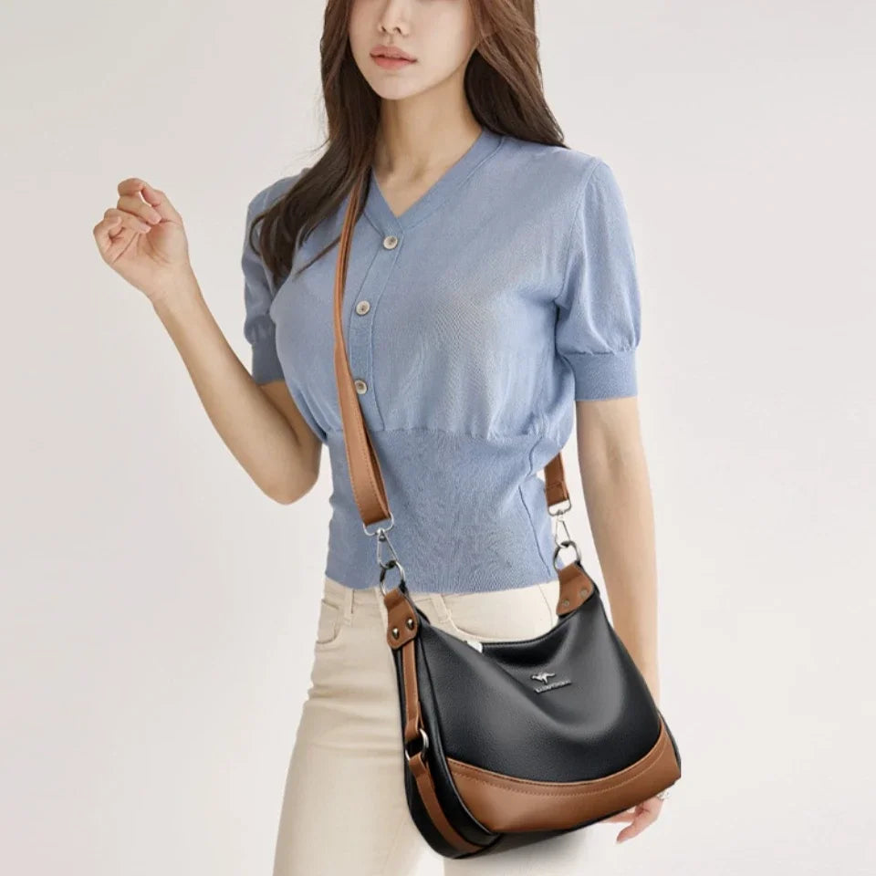 Velourah Luxe Patchwork PU Leather Shoulder Bag
