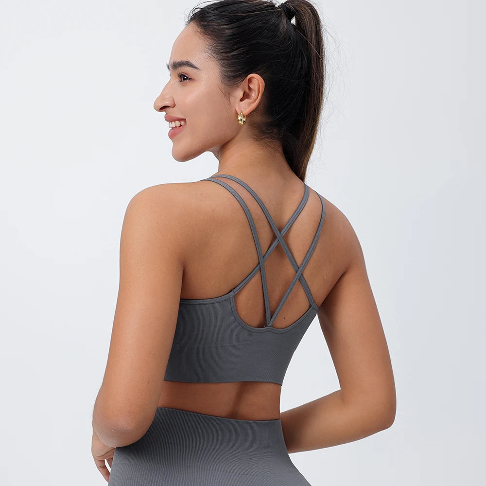 Velourah Strappy Core Ribbed Yoga Bra – Ultra-Stretch & Breathable