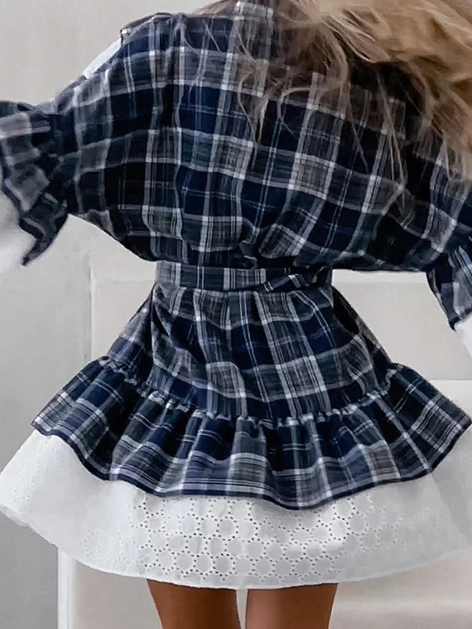 Velourah Cascading Ruffle Gingham Mini Dress