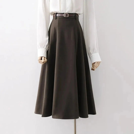 Vintage Belted Woolen Midi Skirt