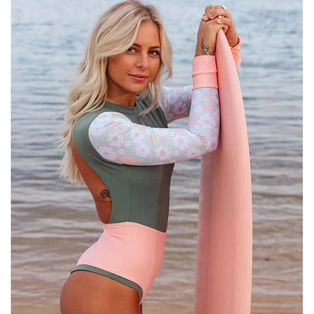 Velourah Noir Tide Long Sleeve Zip Swimsuit