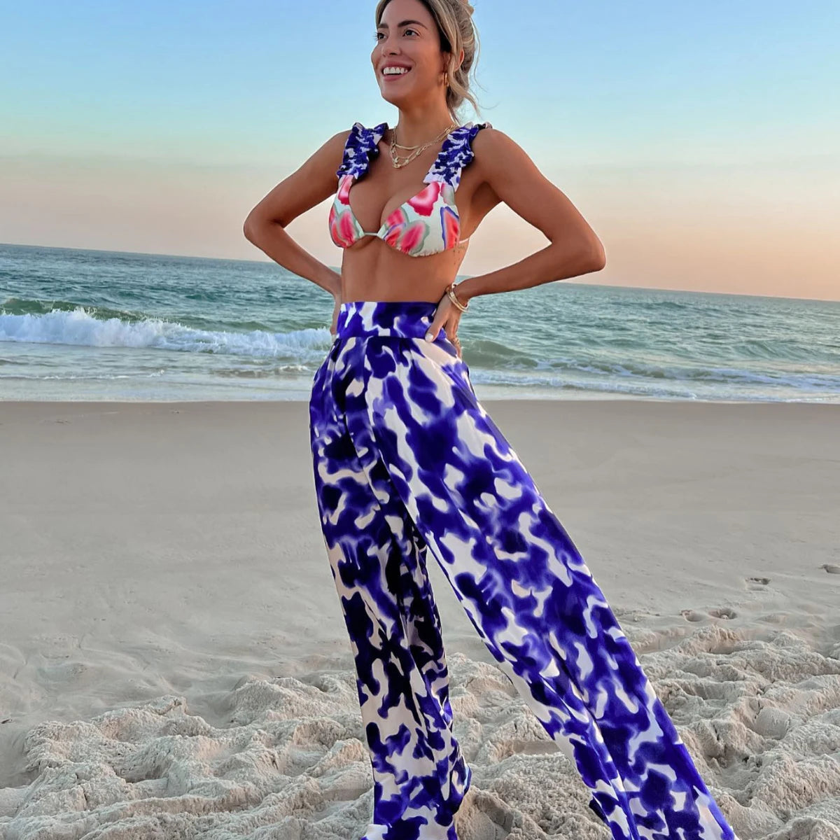 Velourah Riviera Knot 3-Piece Bikini Set with Cover-Up Pants