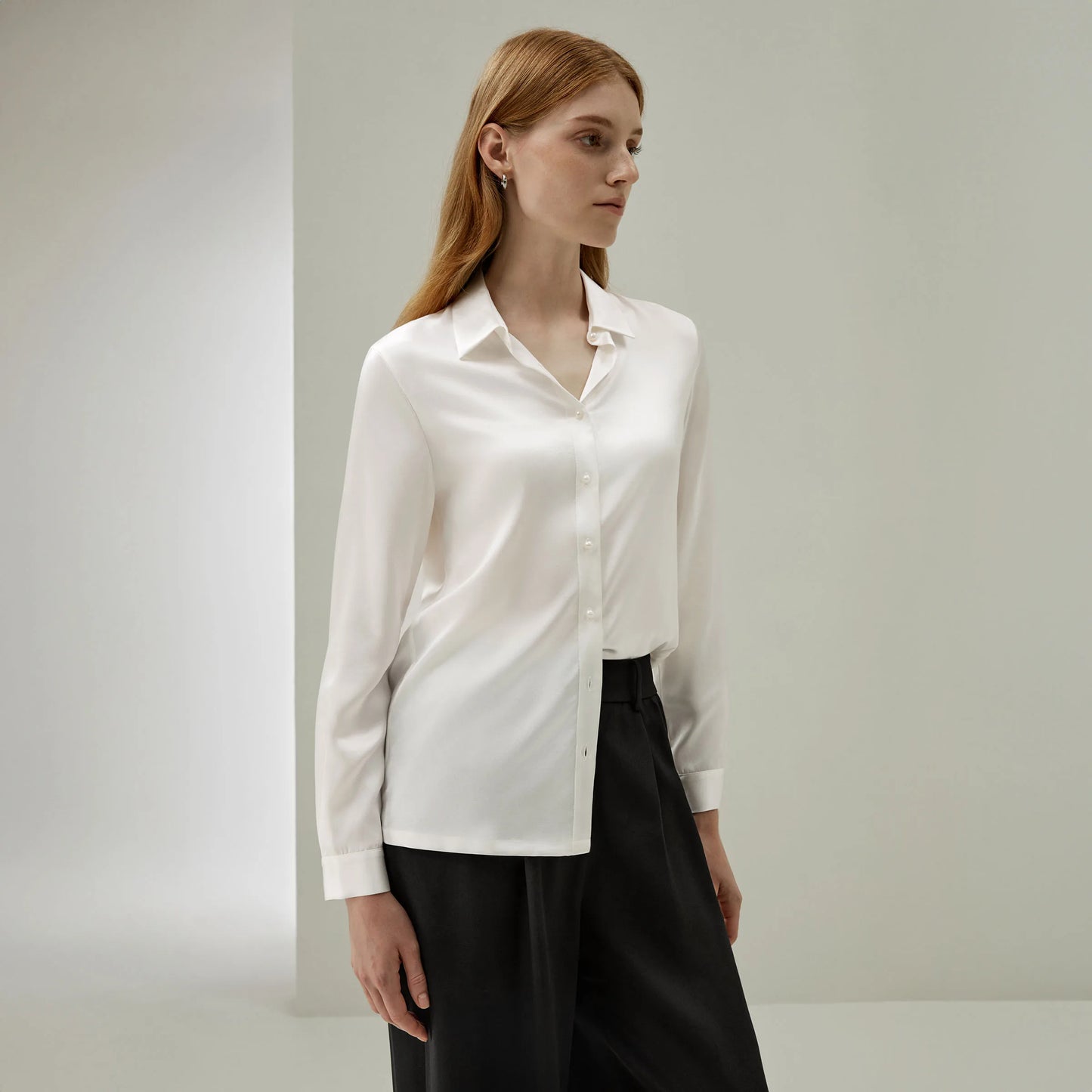 Velourah Silk Charmeuse Pearl Button Shirt