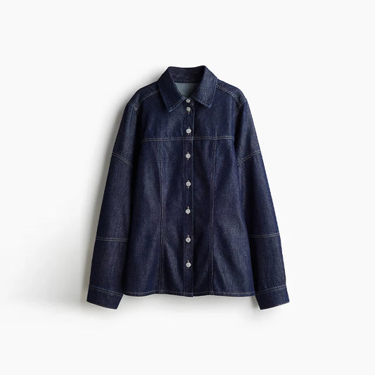 Velourah Denim 2-Piece Set – Lapel Shirt & Wide-Leg Jeans