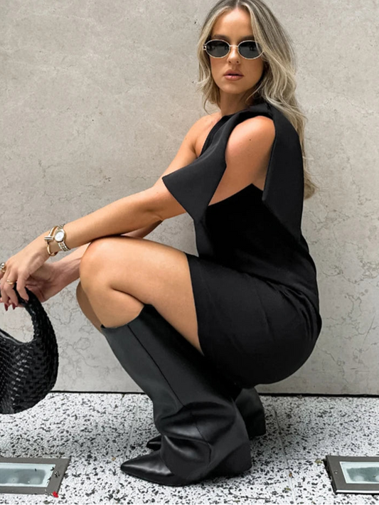 Velourah Lace-Up Black Mini Dress – Asymmetrical Elegance