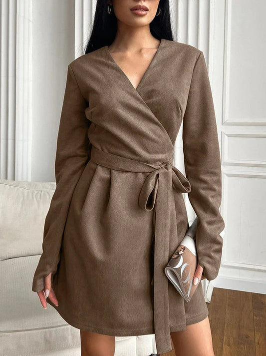 Velourah Suede Lace-Up Mini Wrap Dress