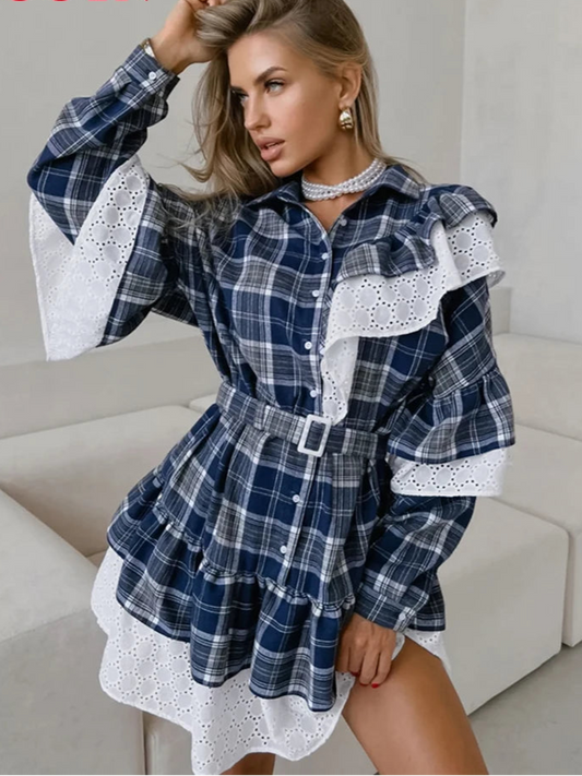 Velourah Cascading Ruffle Gingham Mini Dress